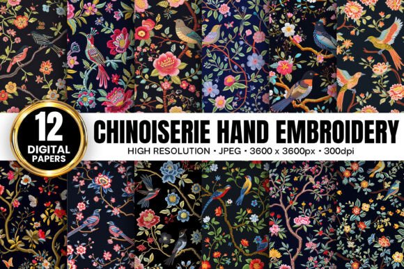 A Designer's Look at Black Chinoiserie Embroidery Patterns