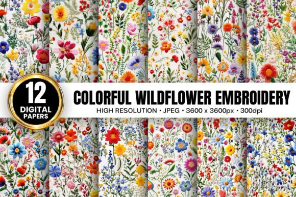 Colorful Wildflowers Embroidery Patterns for Business Merch