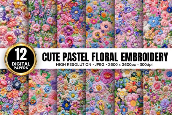Cute Pastel Flowers Embroidery Patterns for Professional Use