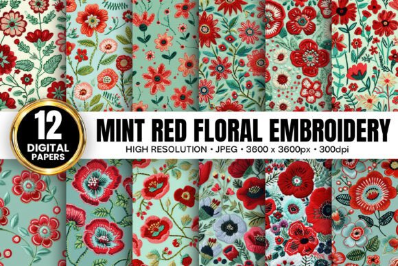 Embroidery Designer's Review: Mint Red Flowers Embroidery Patterns
