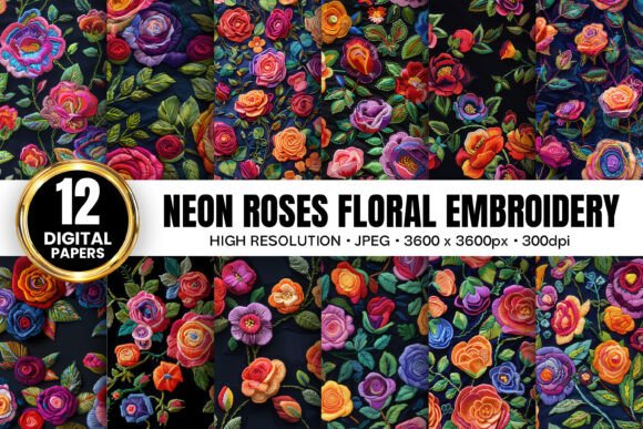 Evaluating Neon Roses Floral Embroidery Patterns for Business Use