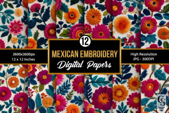 Mexican Flowers Embroidery Patterns for Merchandise