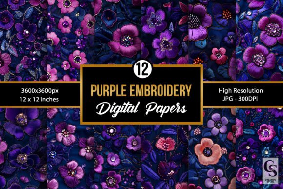 Purple Floral Embroidery Digital Paper Review