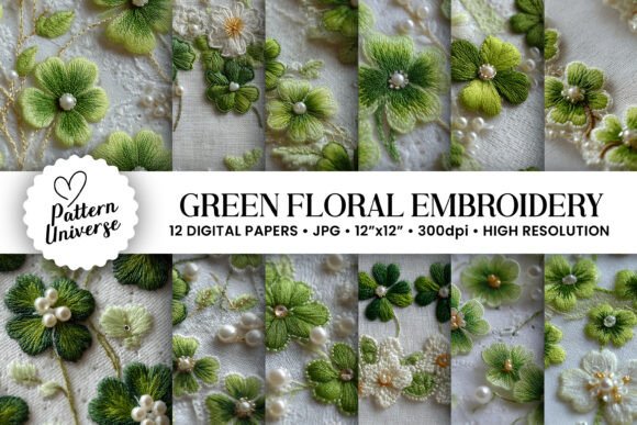 Review: Green Flowers Embroidery Digital Papers